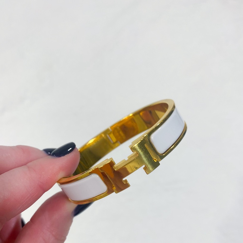 Authentic Hermes Clic H bracelet, white and gold